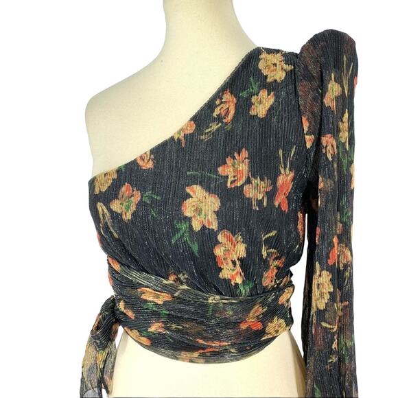 House of Harlow 1960 x Revolve Chiffon One Shoulder Top Women’s XXS Metallic - Picture 3 of 12